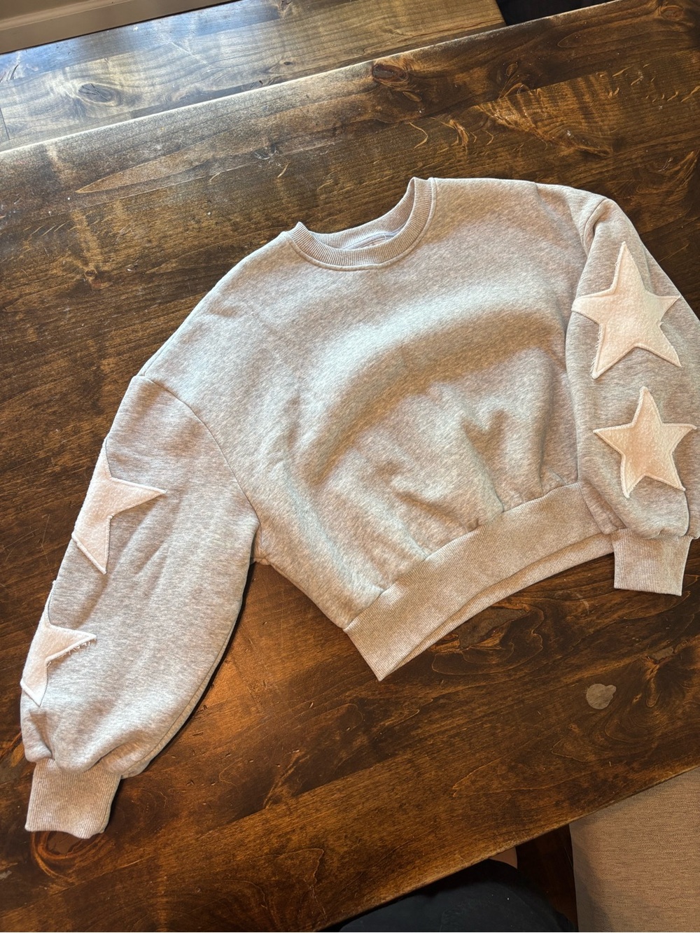 Altar'd State Light Heather Gray Star Sleeve Cropped Sweatshirt